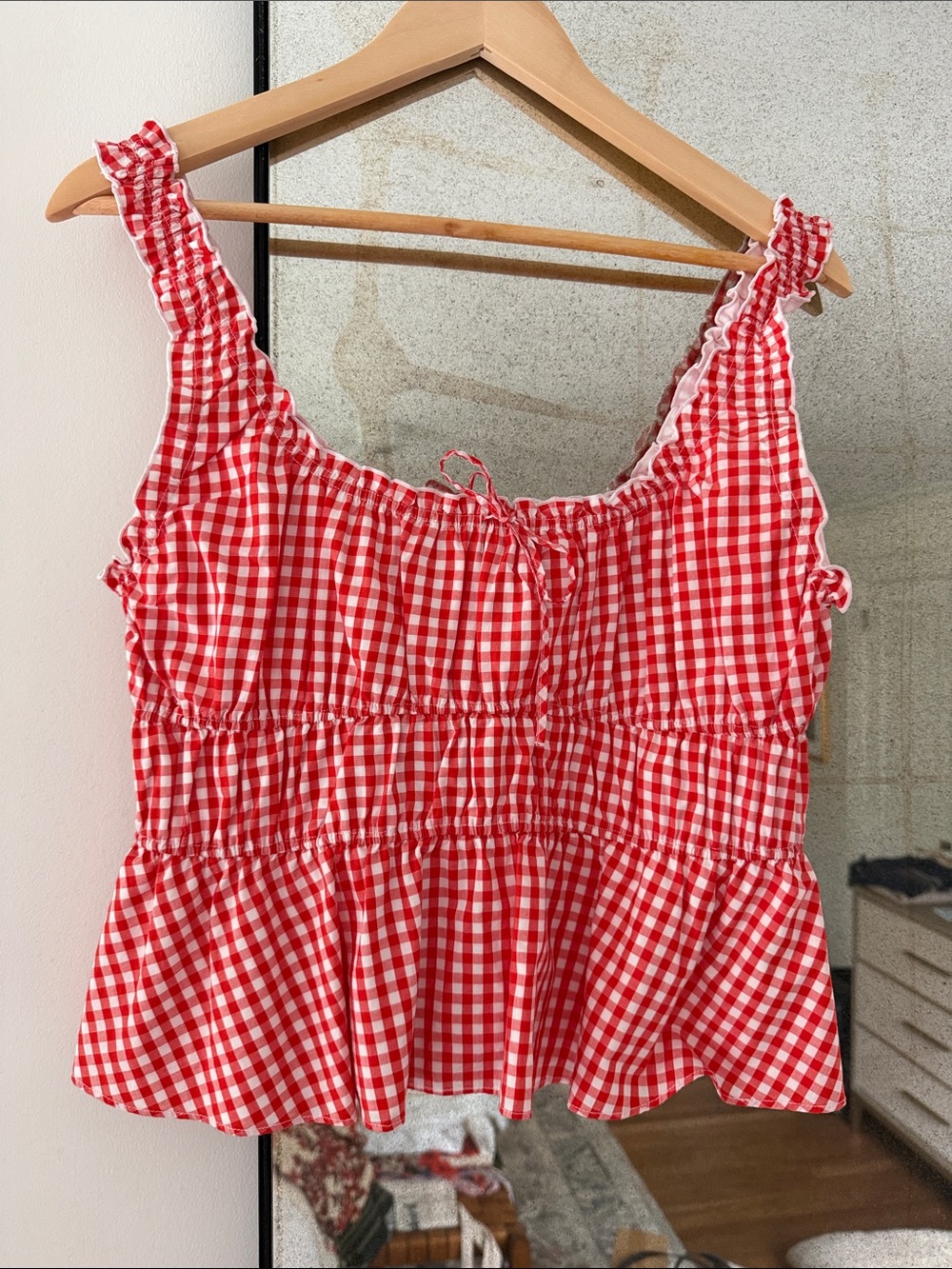 Sunday Best Red and White Gingham Smocked Peplum Tank